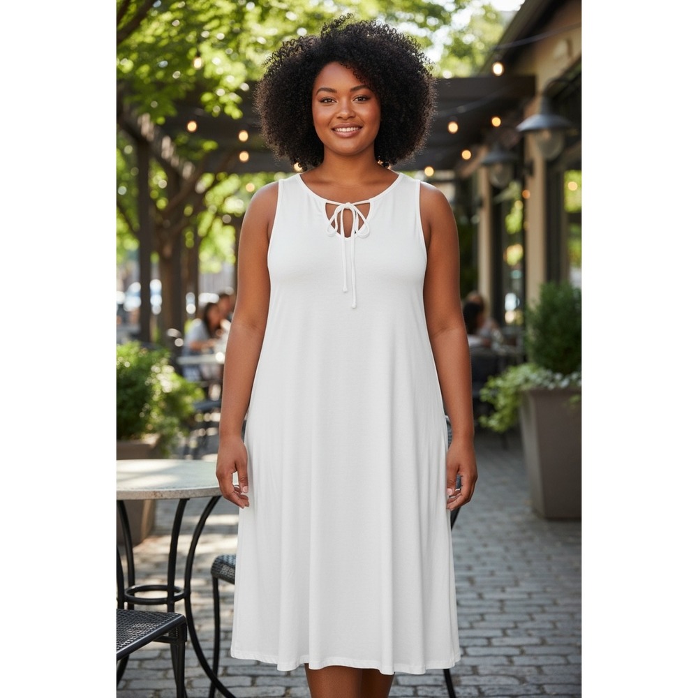 H by Bordeaux Eggshell Sleeveless Keyhole Tie Neck Swing Dress‎  XS
